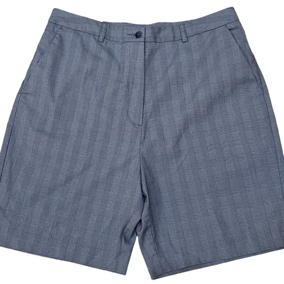 Cutter & Buck Sz 12 Navy Blue Glen Plaid Bermuda Length Golf Shorts High Waist - Picture 1 of 7